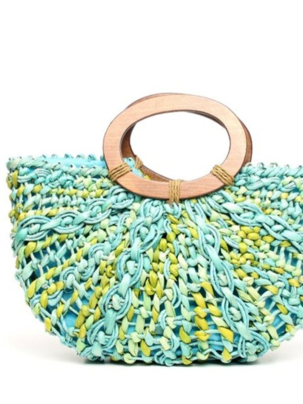 AHAVA Women's Boho-style Coastal Grandma Woven Straw Tote Bag Blue Green Beach